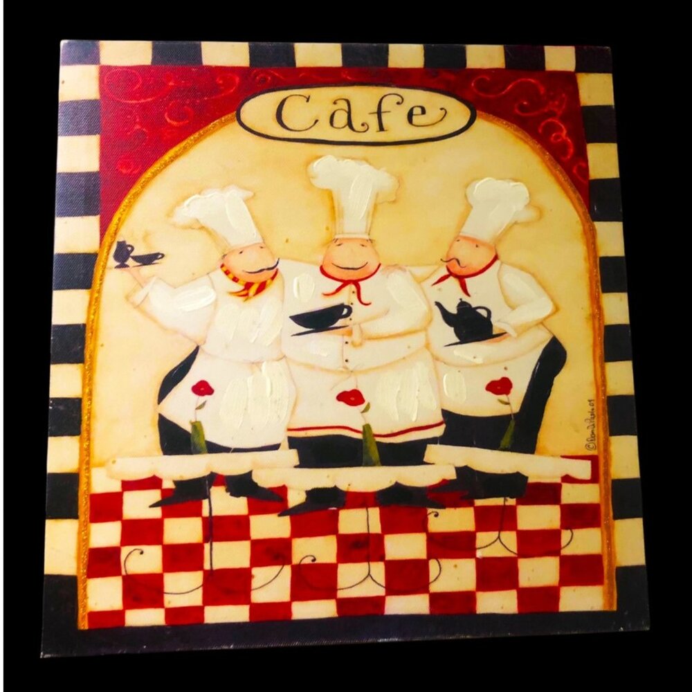 CAFE CHEFS by Dan DiPaolo Kitchen Whimsy Decorative Canvas Art Print 12" x 12"